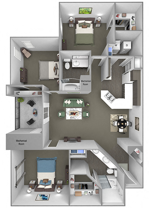 Floor plan for 3 beds, 2 baths, 1390 sqft